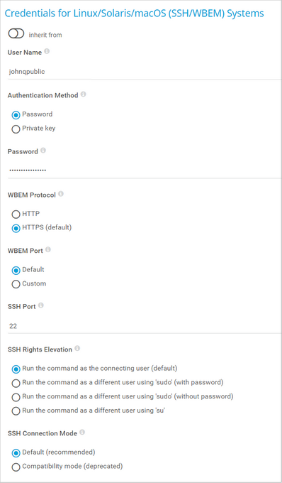 Credentials for Linux/Solaris/macOS (SSH/WBEM) Systems