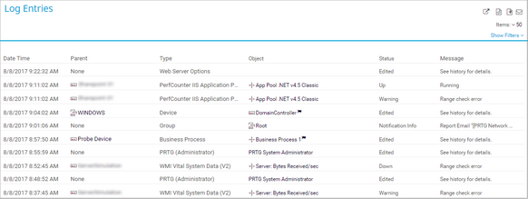 List with Log Entries