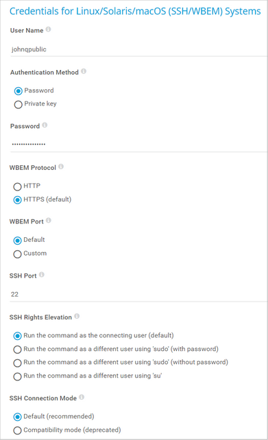 Credentials for Linux/Solaris/macOS (SSH/WBEM) Systems